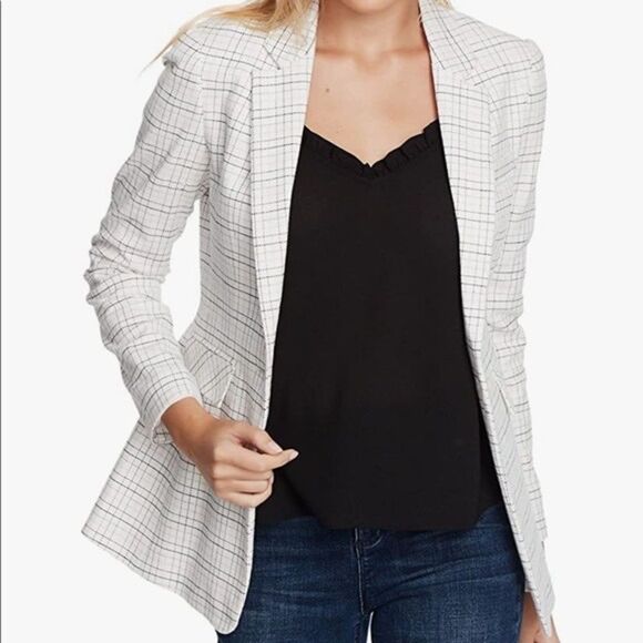 1.STATE Mini Windowpane Check Blazer Plaid One
Button Jacket Sz 8 white black - Picture 15 of 15